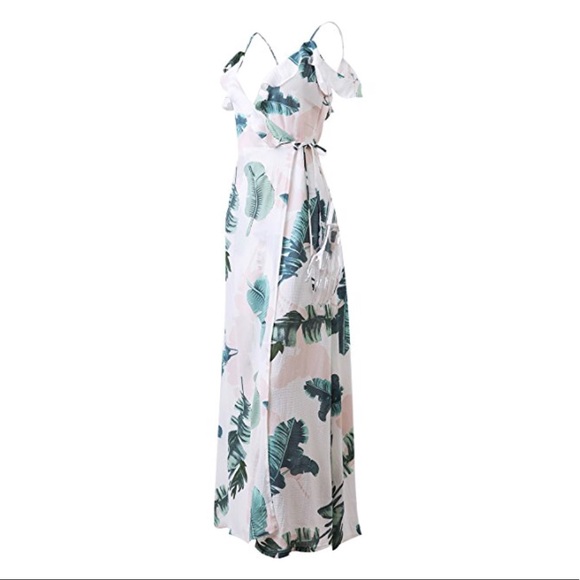 Bohemian Off Shoulder Floral Print Split Maxi Dres - Picture 6 of 8